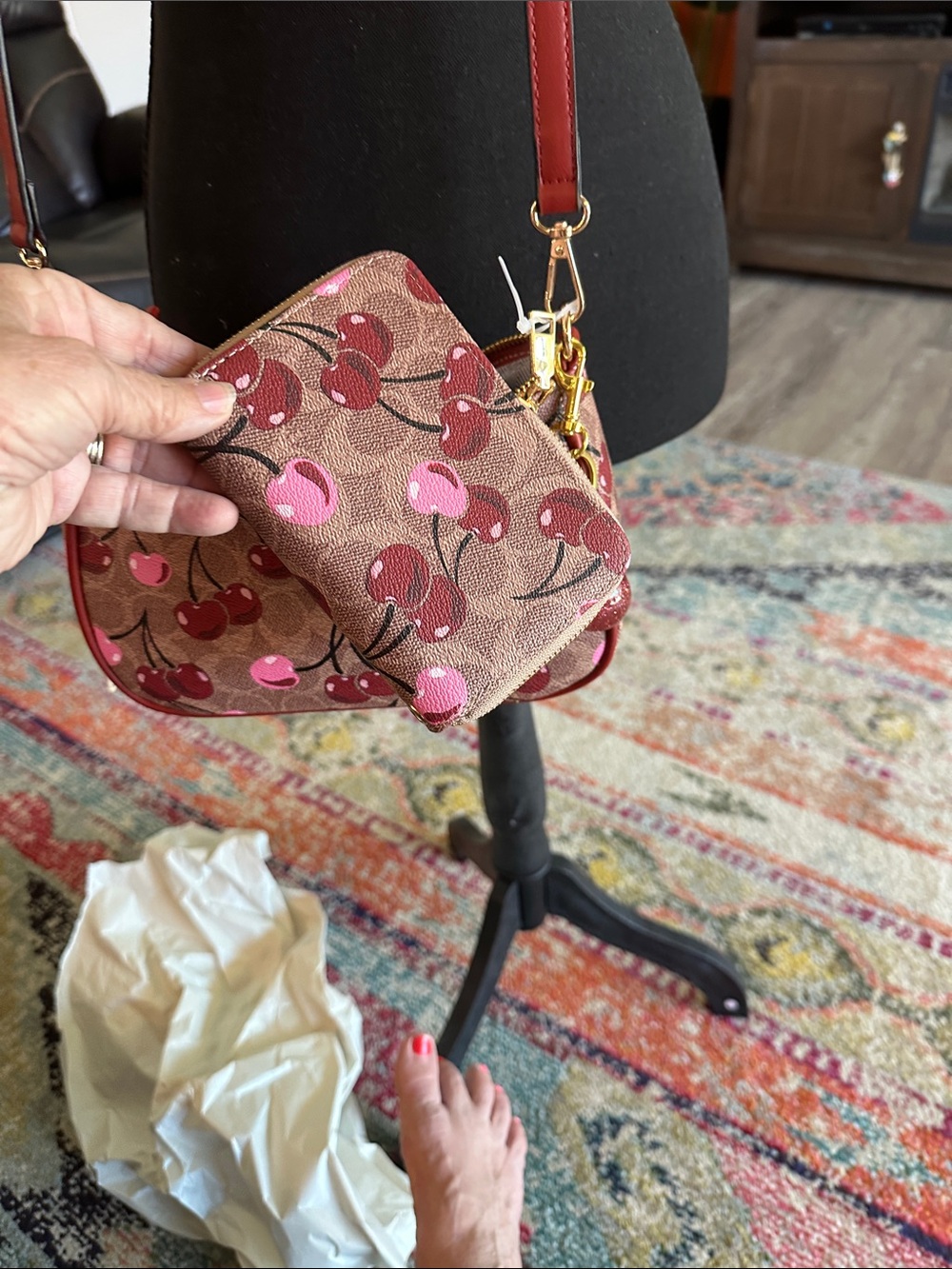 Cherry Print Crossbody in Red and Pink - Picture 6 of 9